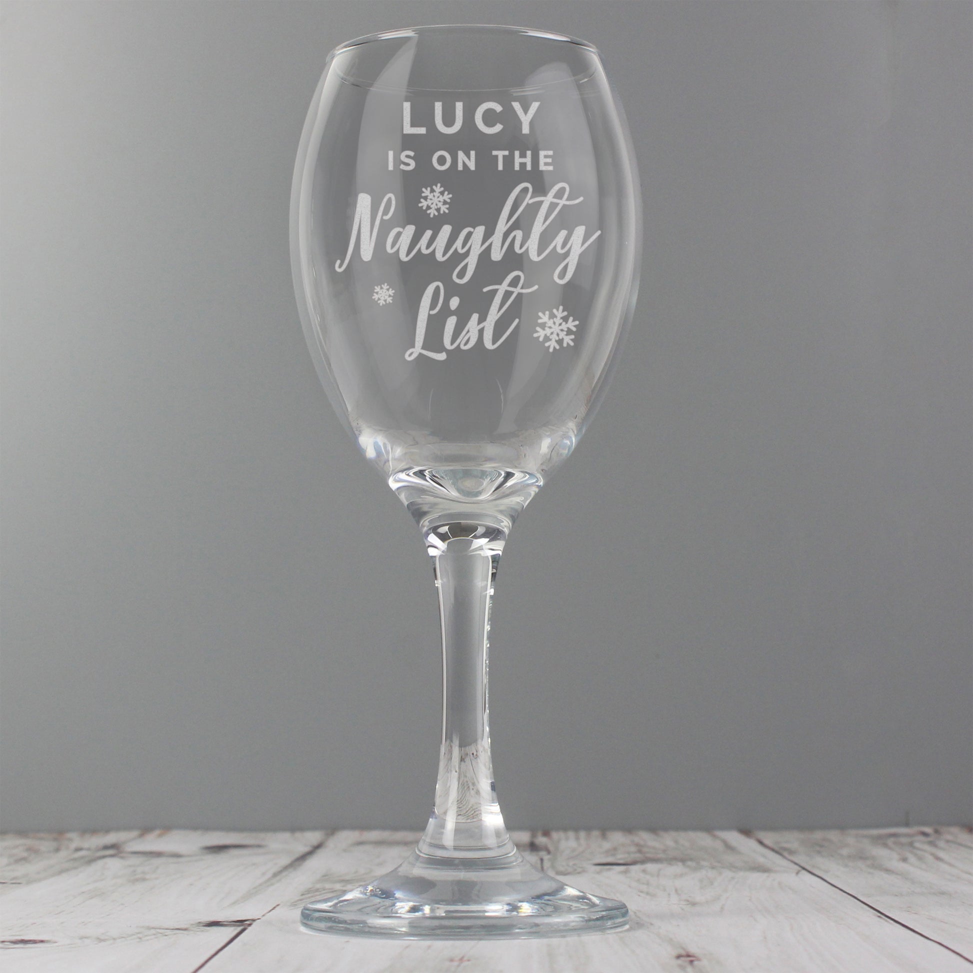 Personalised I'm On The Naughty List Christmas Wine Glass