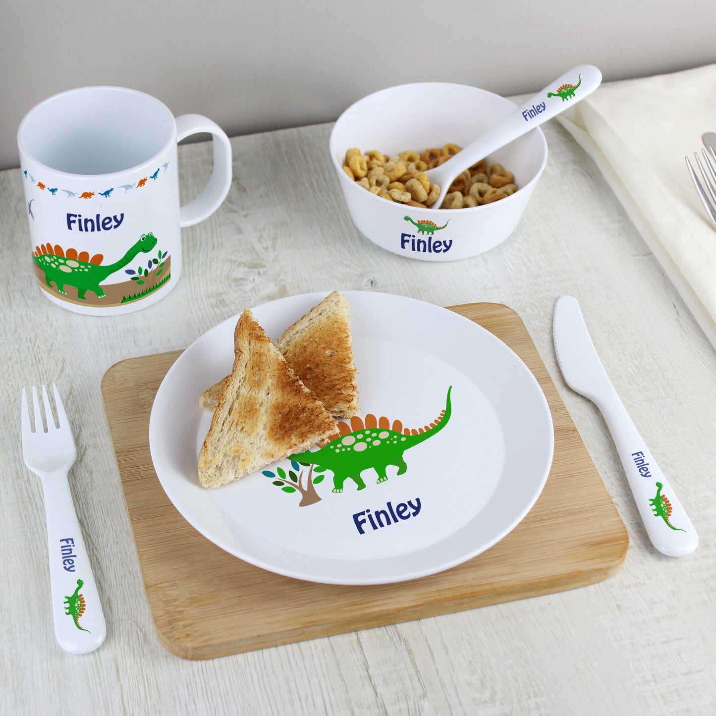 Personalised Dinosaur 3 Piece Plastic Cutlery Set