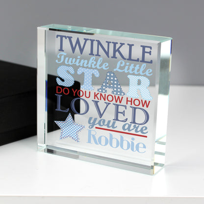 Personalised Twinkle Twinkle Little Star Blue Large Crystal Token