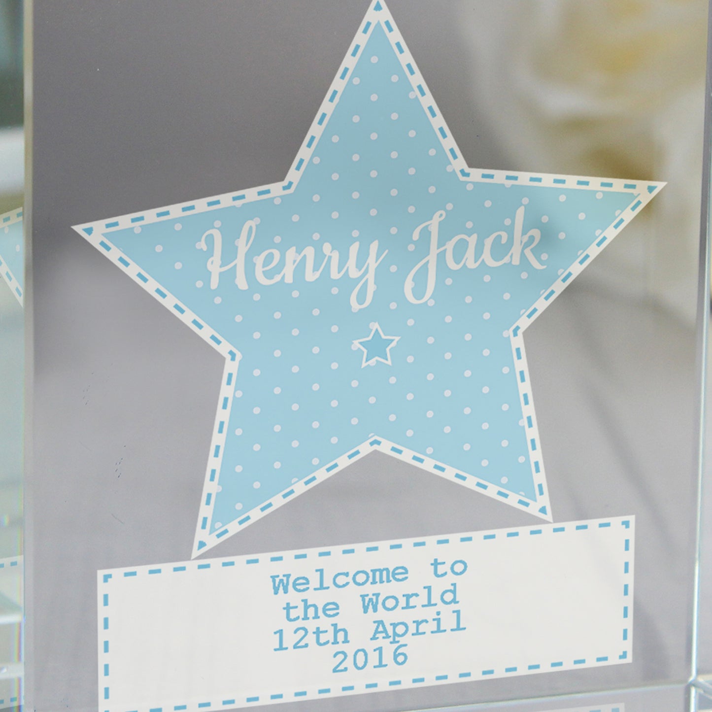 Personalised Stitch & Dot Baby Boy Large Crystal Token