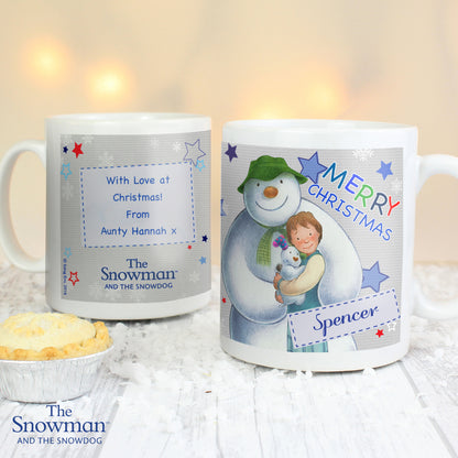 Personalised The Snowman and the Snowdog Blue Christmas Mug