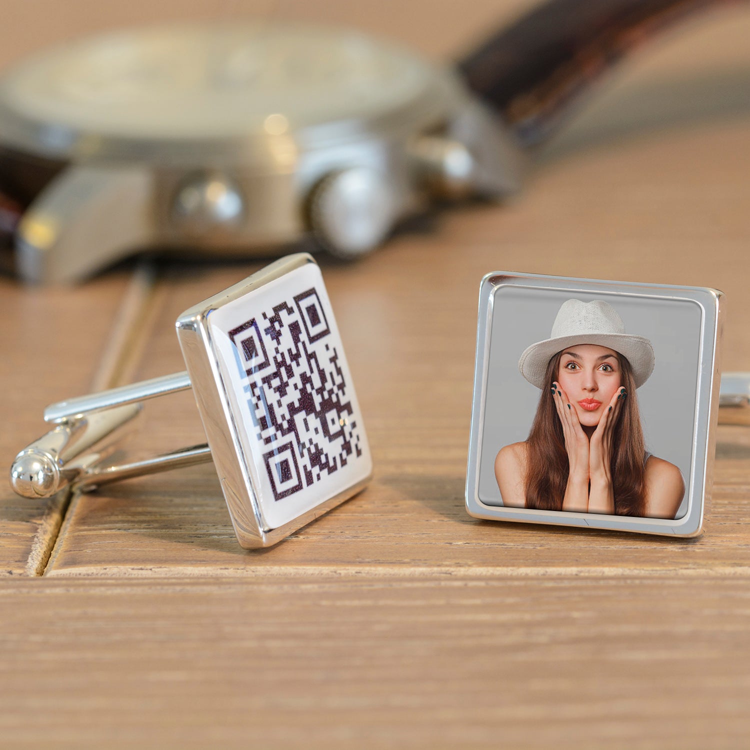 Secret Message QR & Photo Cufflinks