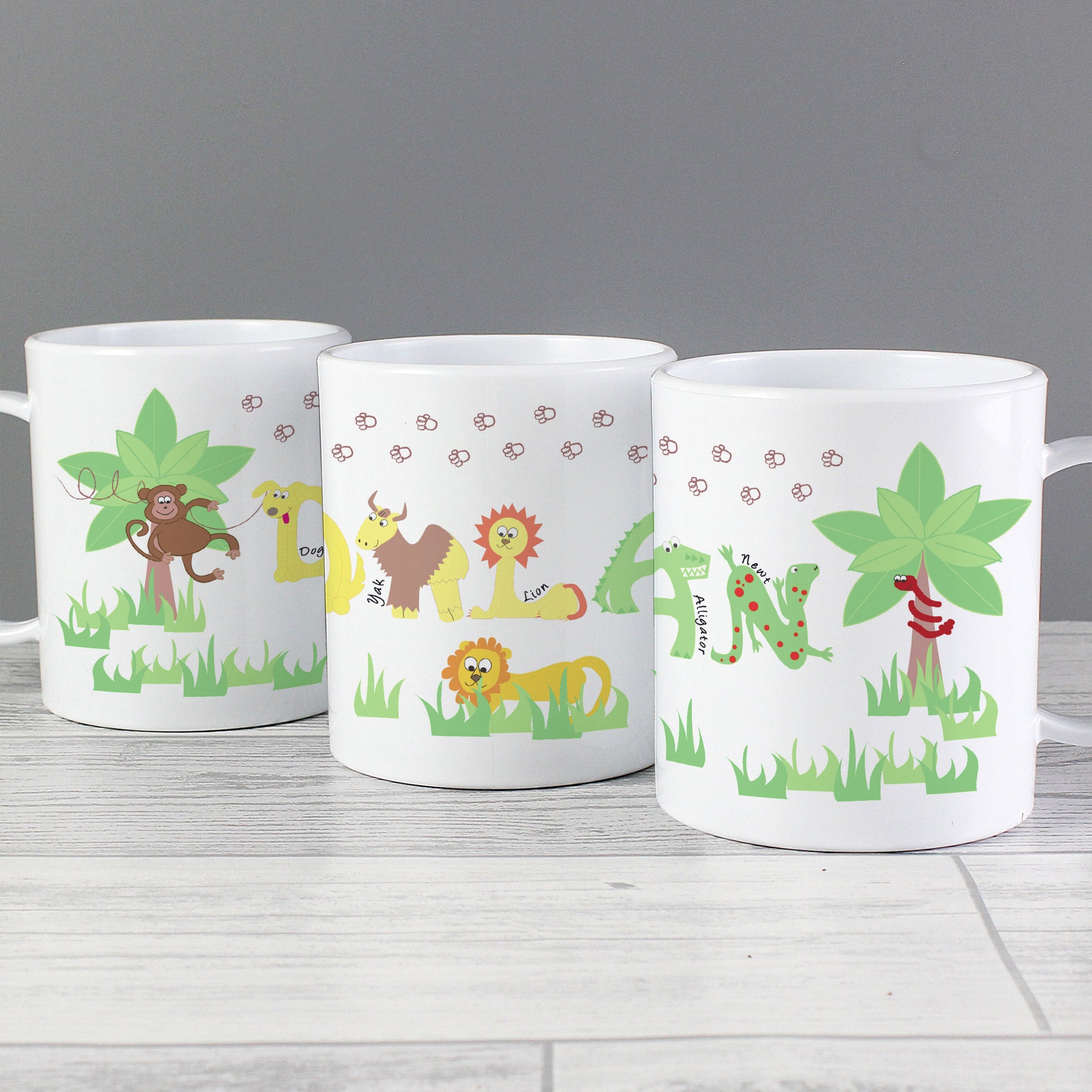 Personalised Blue Animal Alphabet Plastic Mug