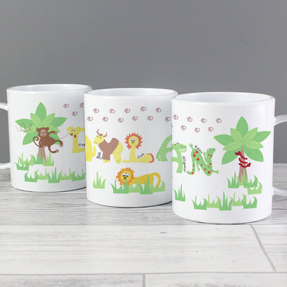 Personalised Blue Animal Alphabet Plastic Mug