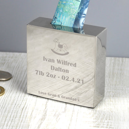 Personalised Rocking Horse Square Money Box - PCS Cufflinks & Gifts