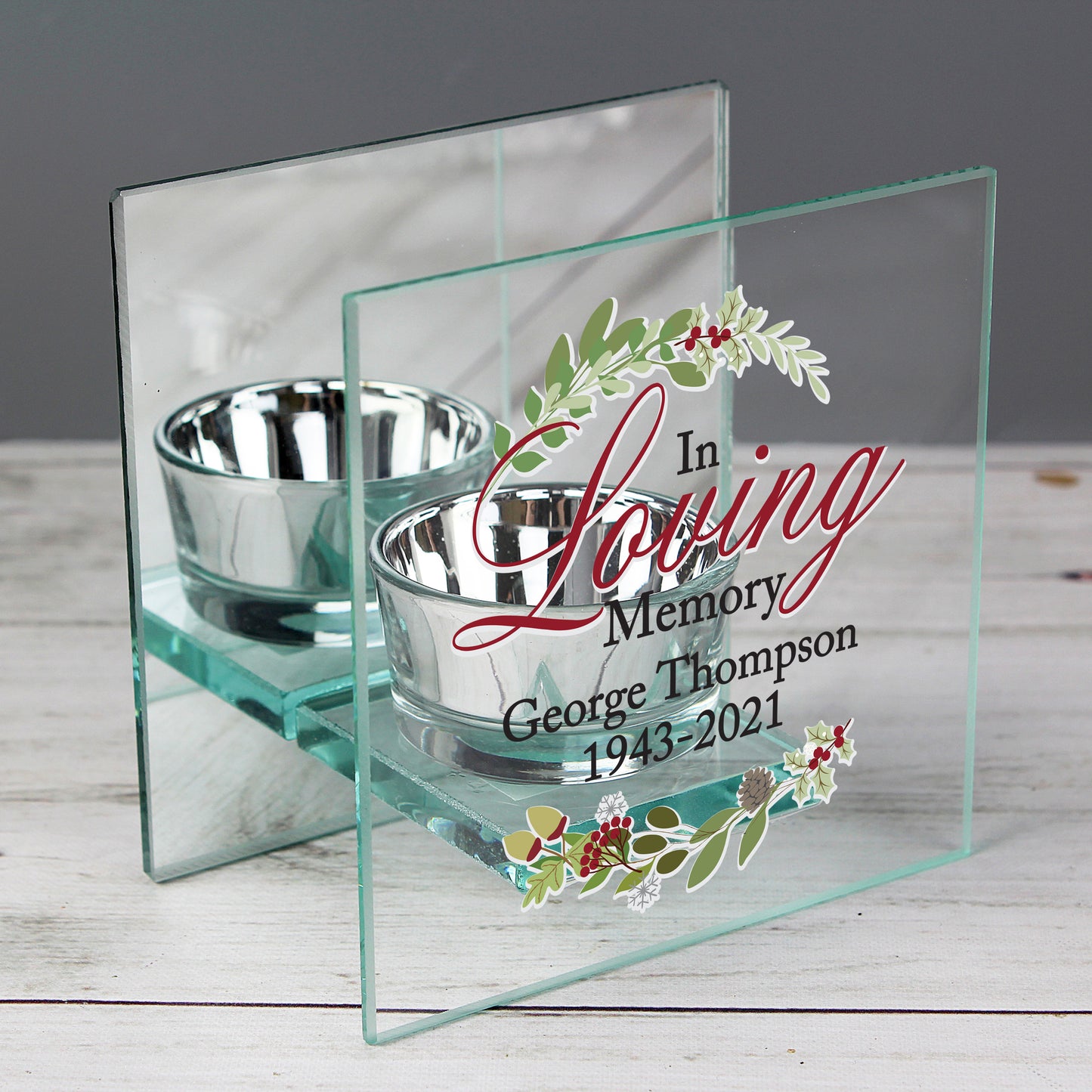 Personalised In Loving Memory Memorial Glass Tea Light Candle Holder