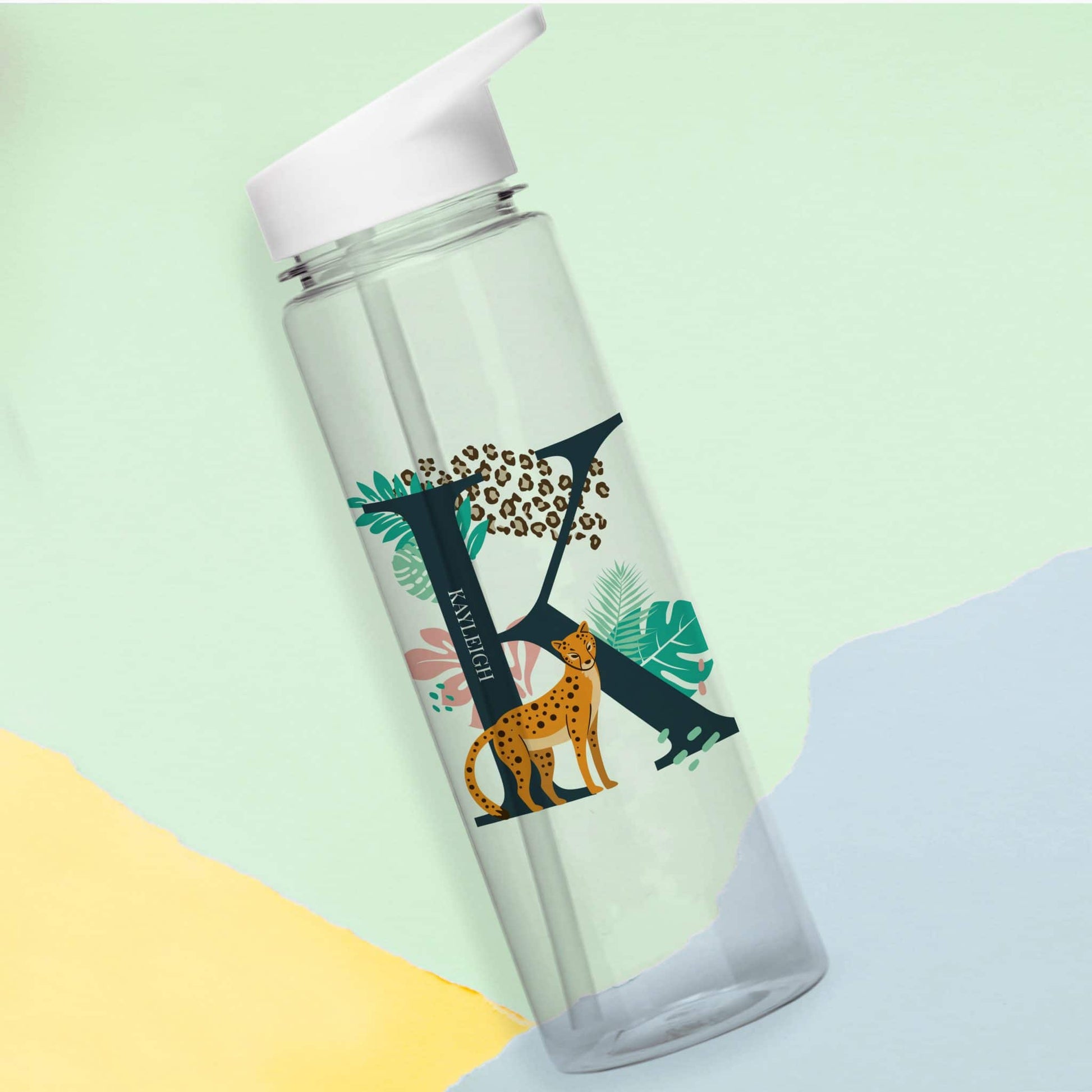 Personalised Leopard Initial Water Bottle