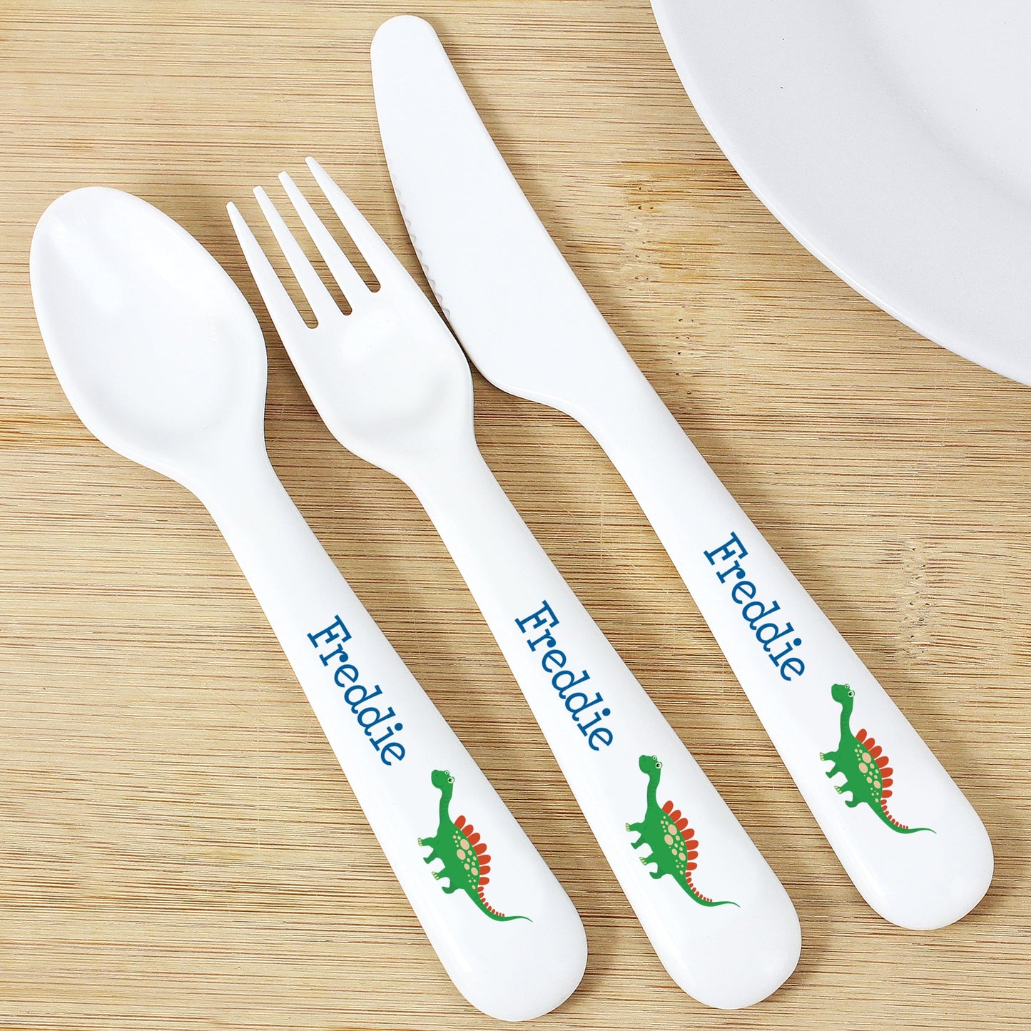 Personalised Dinosaur 3 Piece Plastic Cutlery Set