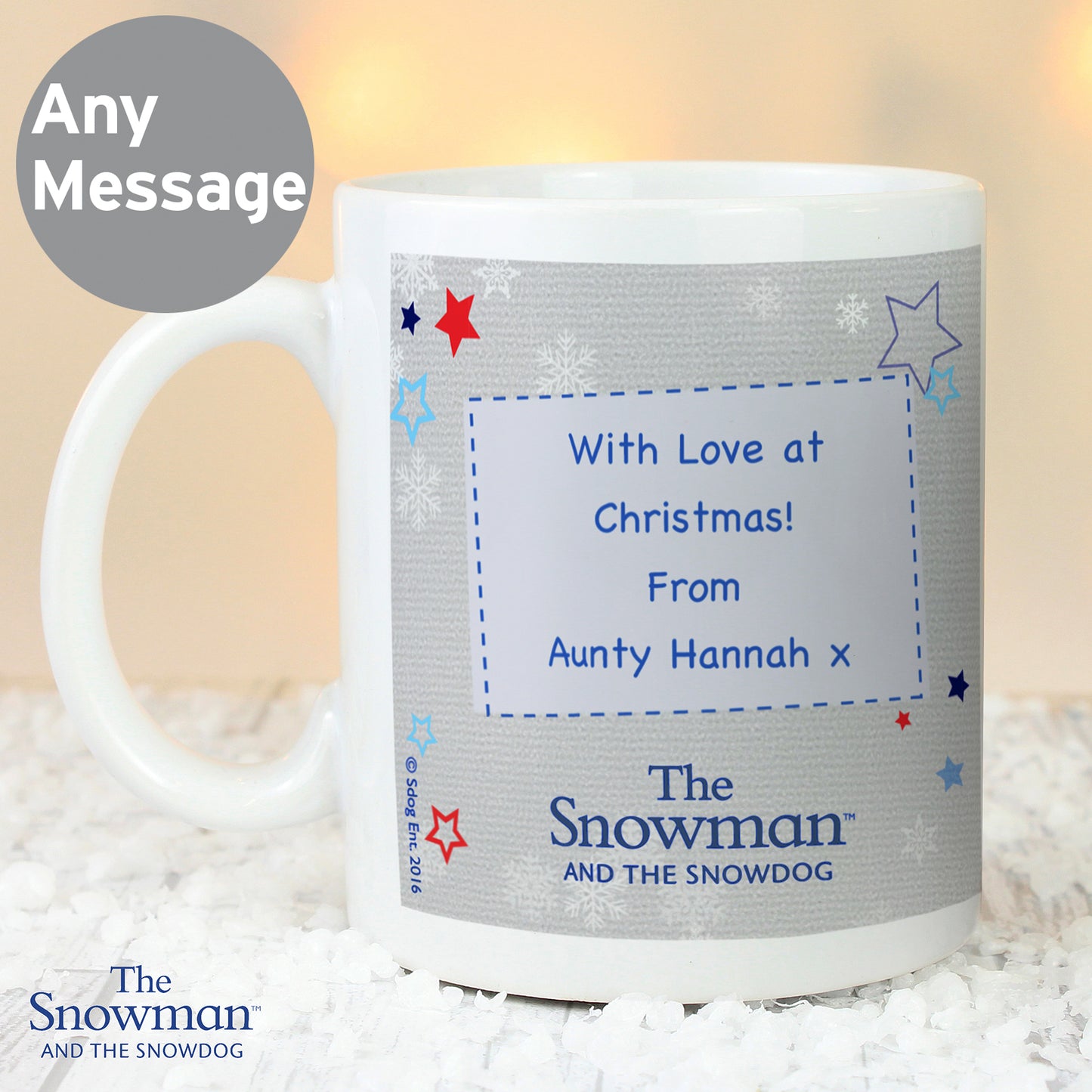 Personalised The Snowman and the Snowdog Blue Christmas Mug