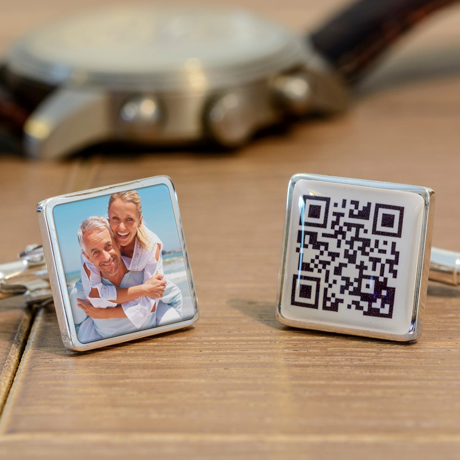 Secret Message QR & Photo Cufflinks