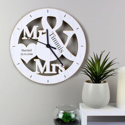 Personalised Mr & Mrs Shape Wooden Clock