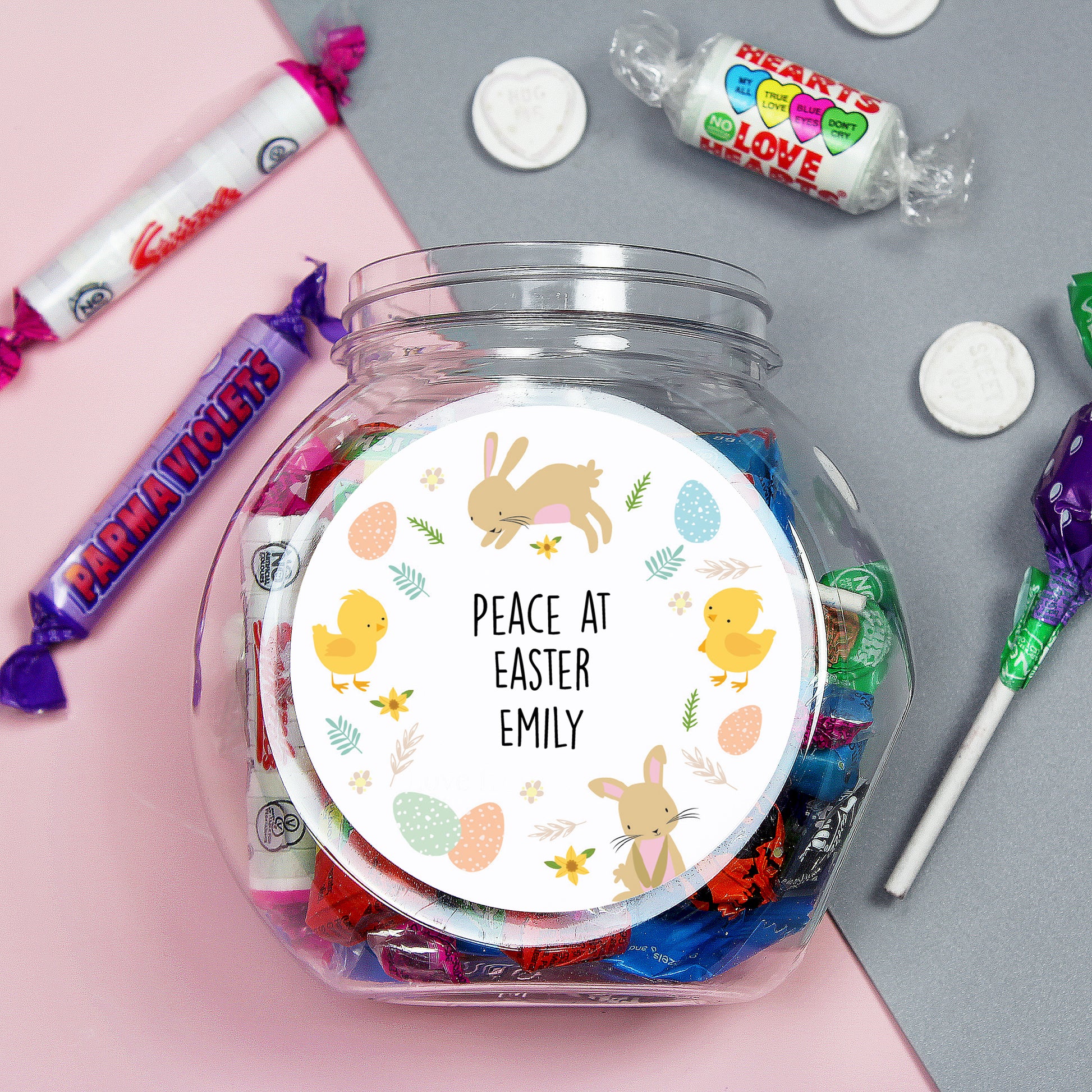 Personalised Easter Bunny & Chick Sweets Jar