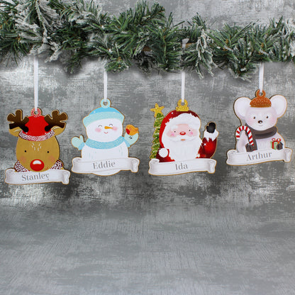 Personalised Set of Four Christmas Characters Wooden Decorations