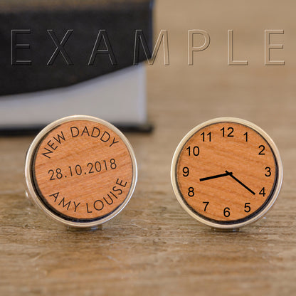 Personalised Any Message & Time Wooden Cufflinks