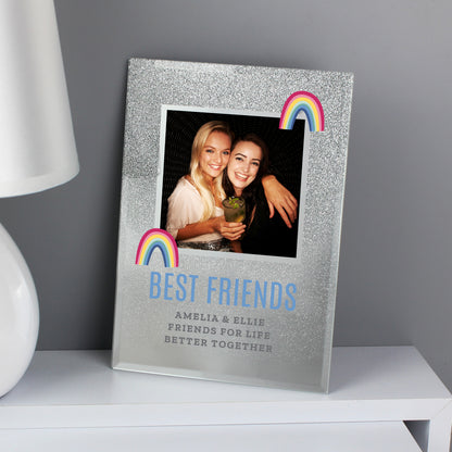 Personalised Rainbow 4x4 Glitter Glass Photo Frame