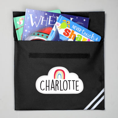 Personalised Rainbow Black School Book Bag