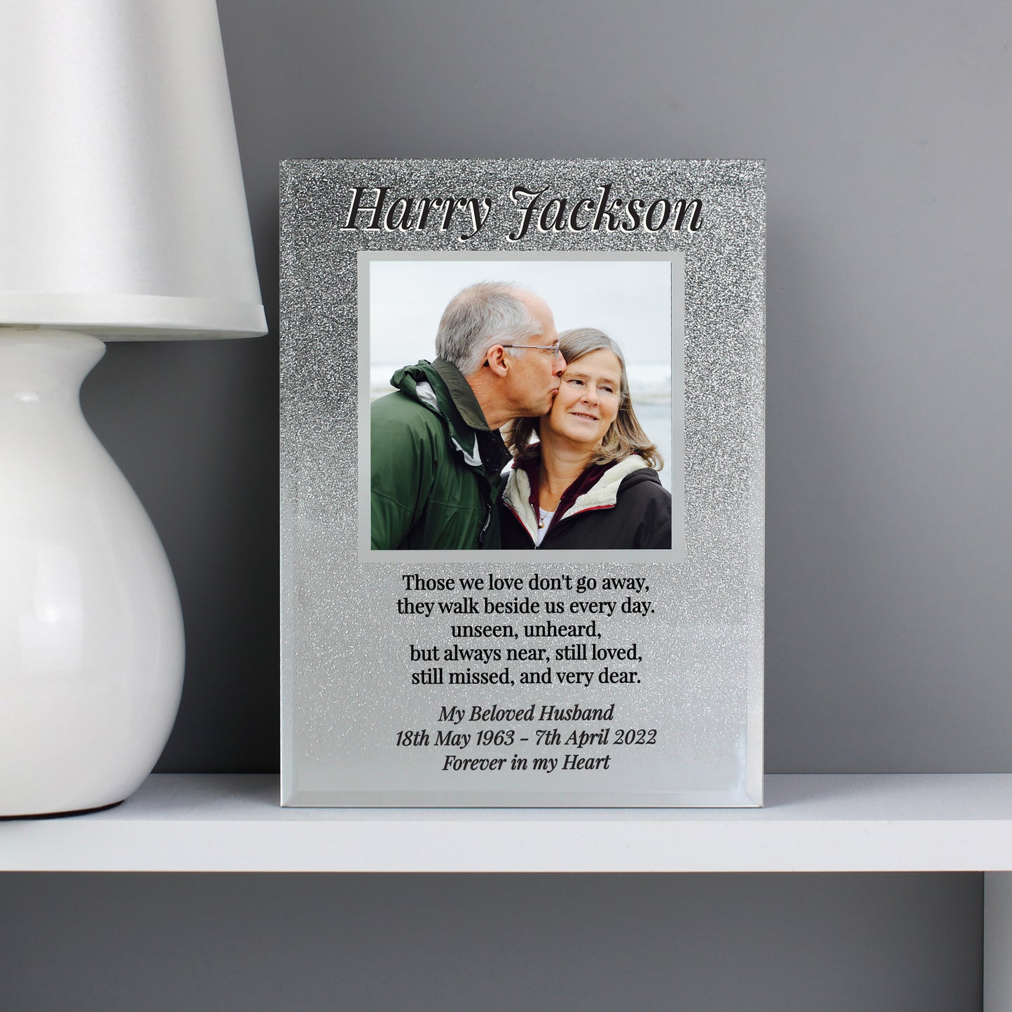 Personalised Memorial 4x4 Glitter Glass Photo Frame