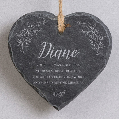 Personalised Memorial Hanging Slate Heart