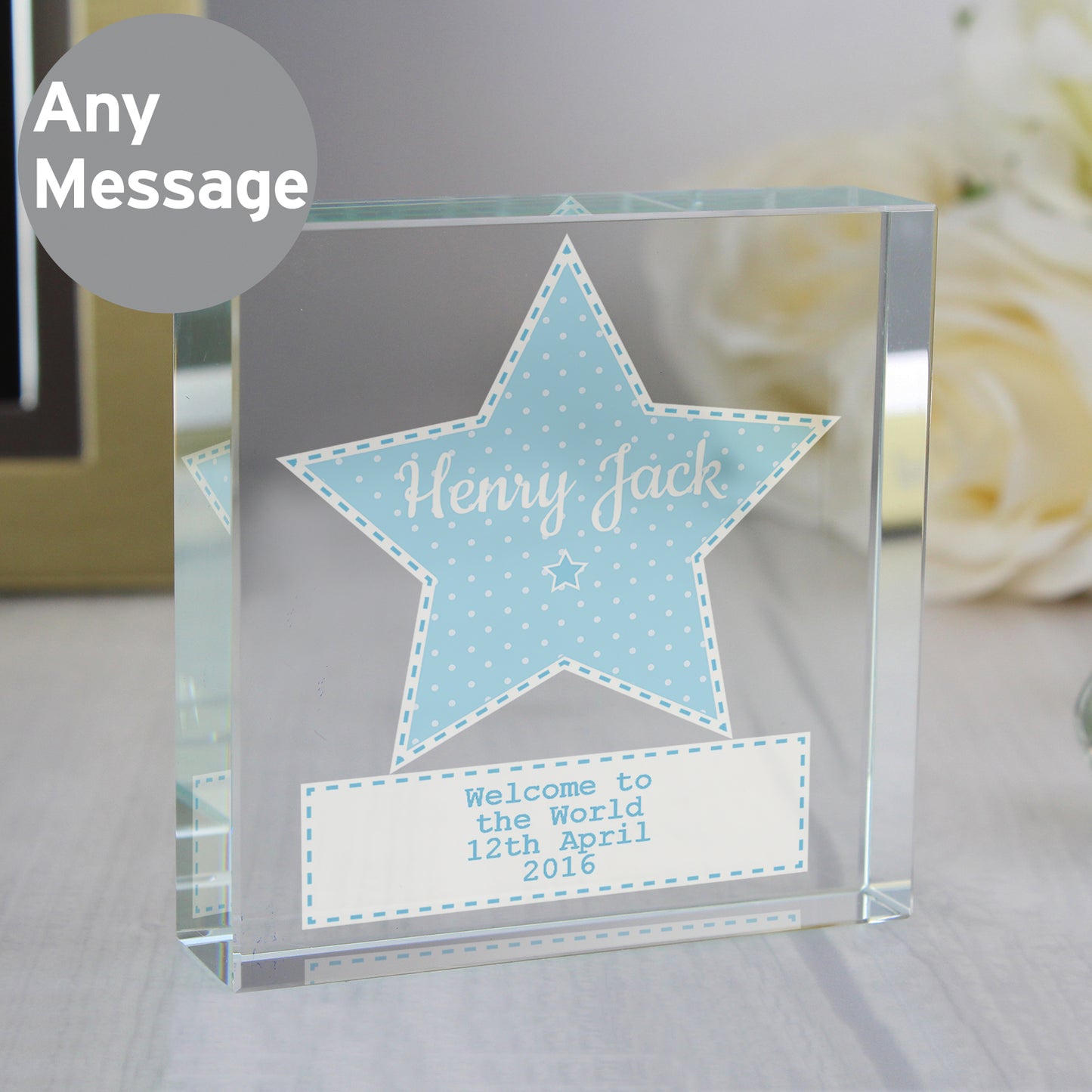 Personalised Stitch & Dot Baby Boy Large Crystal Token