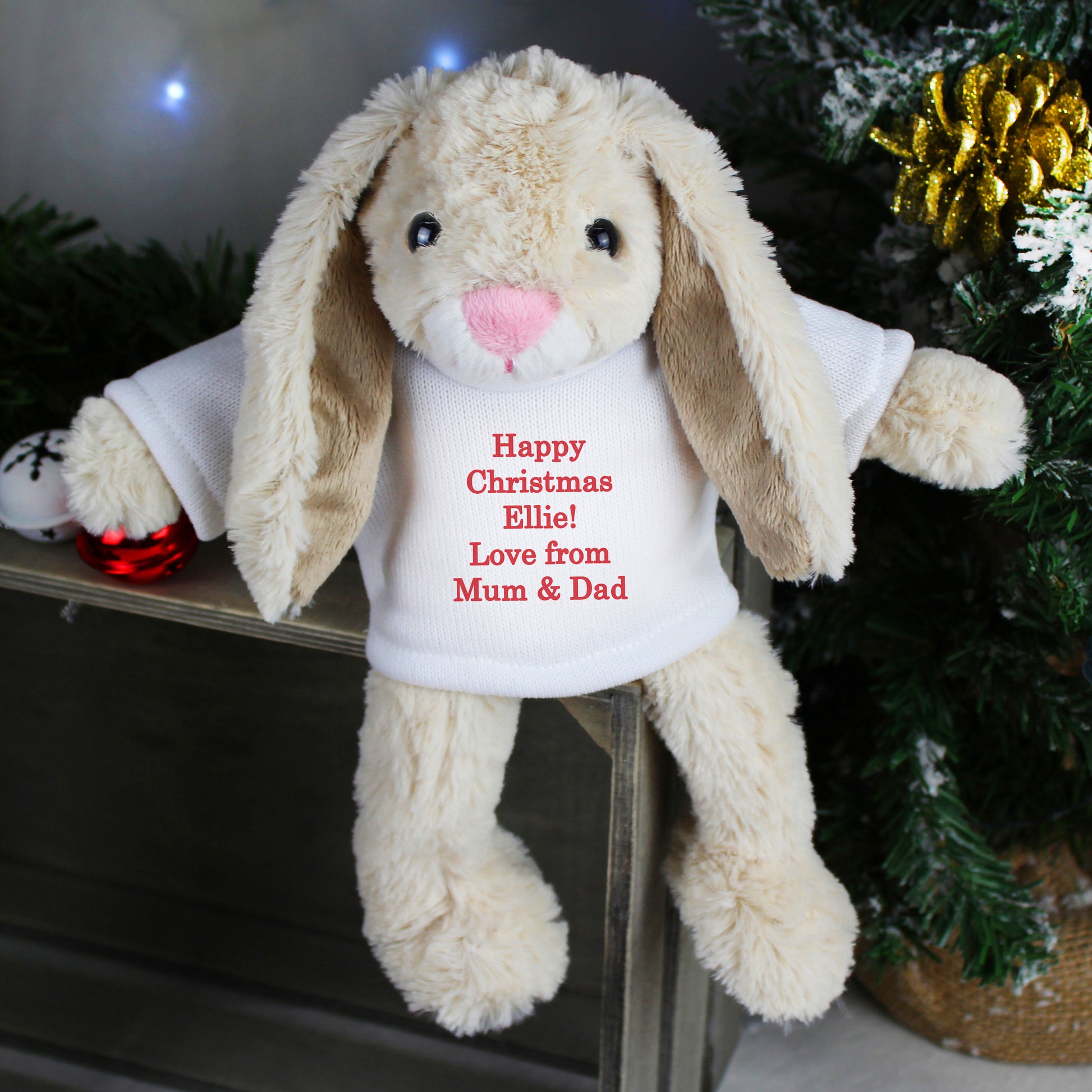 Personalised Christmas Bunny Rabbit Soft Toy - Red