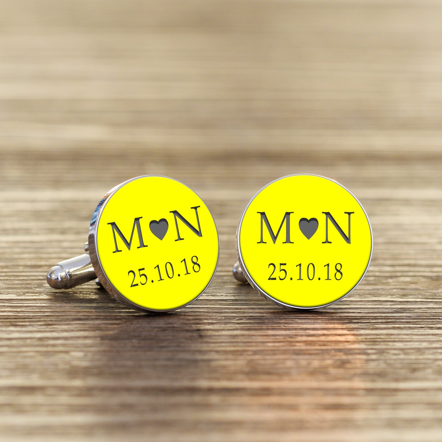 Personalised Initials and Date Cufflinks - Coloured