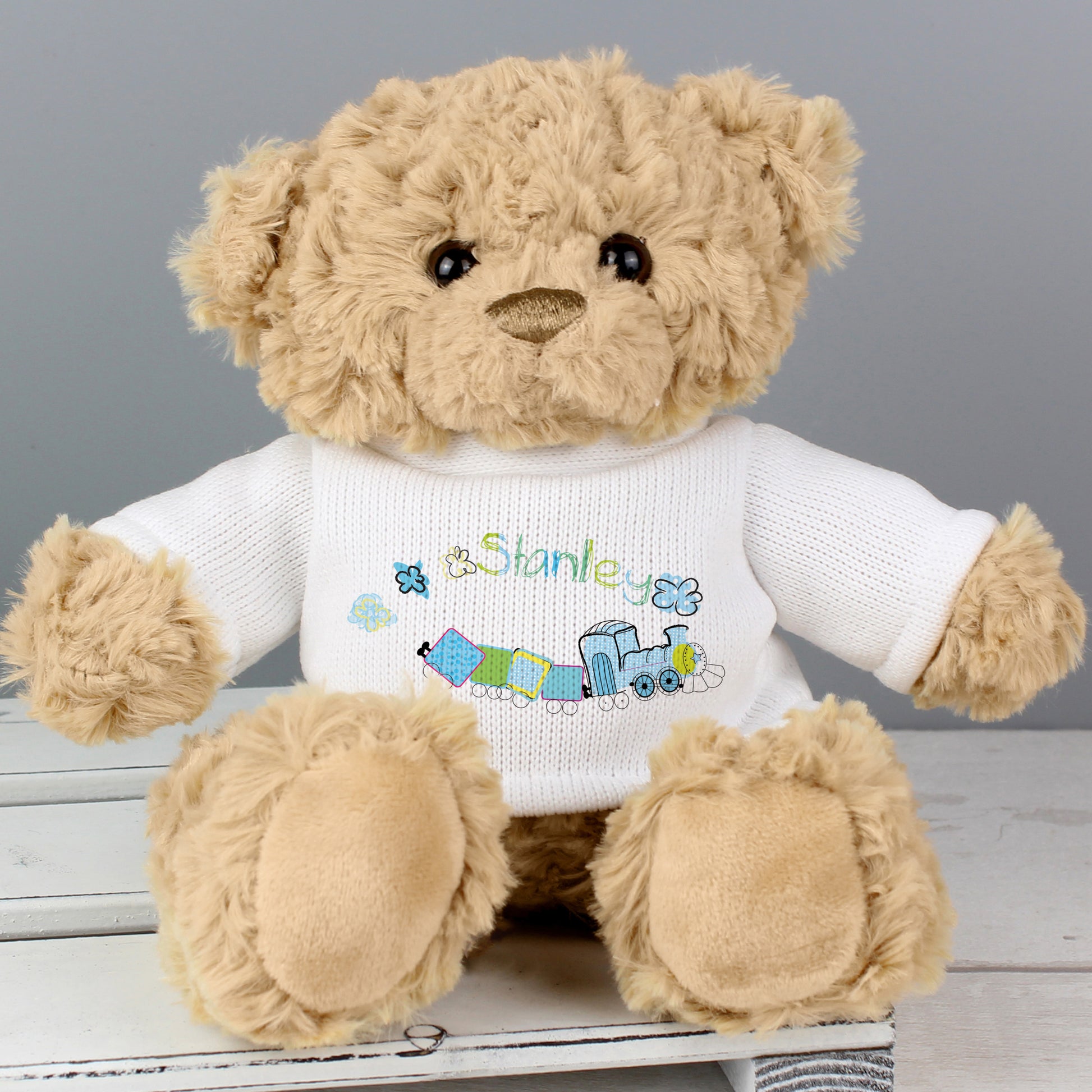 Personalised Patchwork Train Teddy Bear