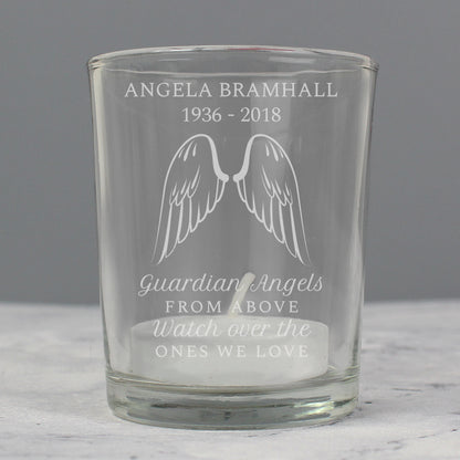 Personalised Guardian Angel Wings Votive Memorial Candle Holder