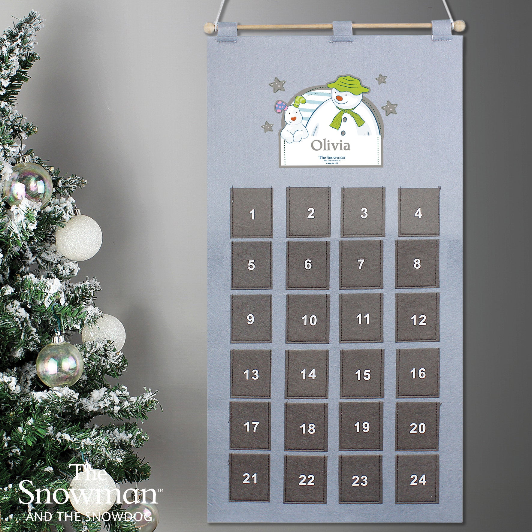 Personalised Christmas The Snowman Silver Grey Pockets Advent Calendar