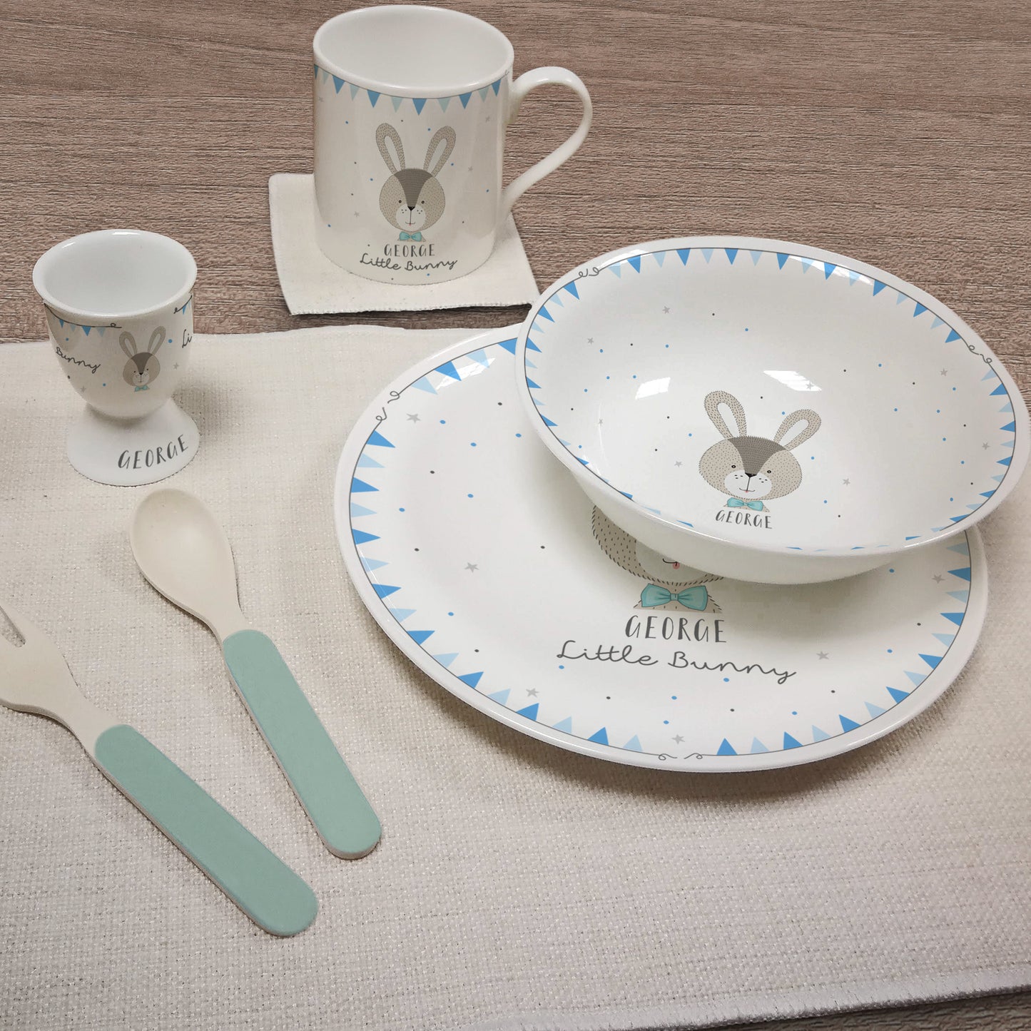 Personalised Little Bunny Blue Breakfast Set