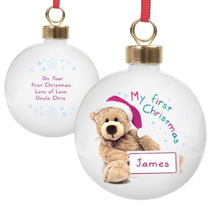 Personalised Teddy First Christmas Bauble