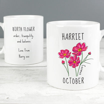 Personalised October Birth Flower - Cosmos Mug