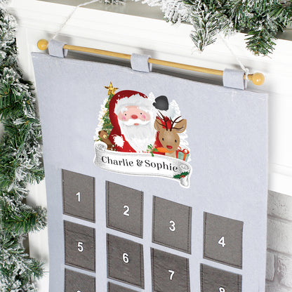 Personalised Christmas Santa Silver Grey Pockets Advent Calendar