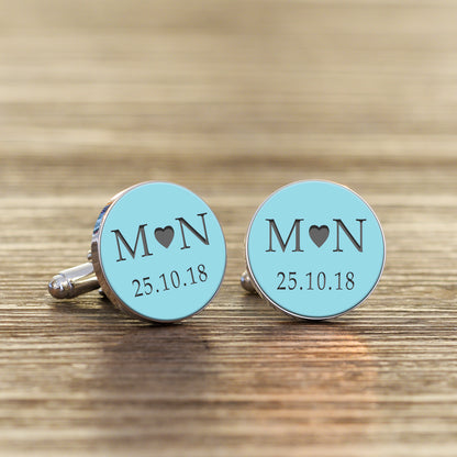 Personalised Initials and Date Cufflinks - Coloured