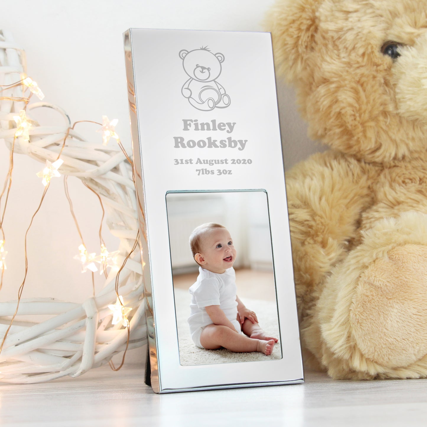 Personalised Teddy Small Silver 2x3 Photo Frame