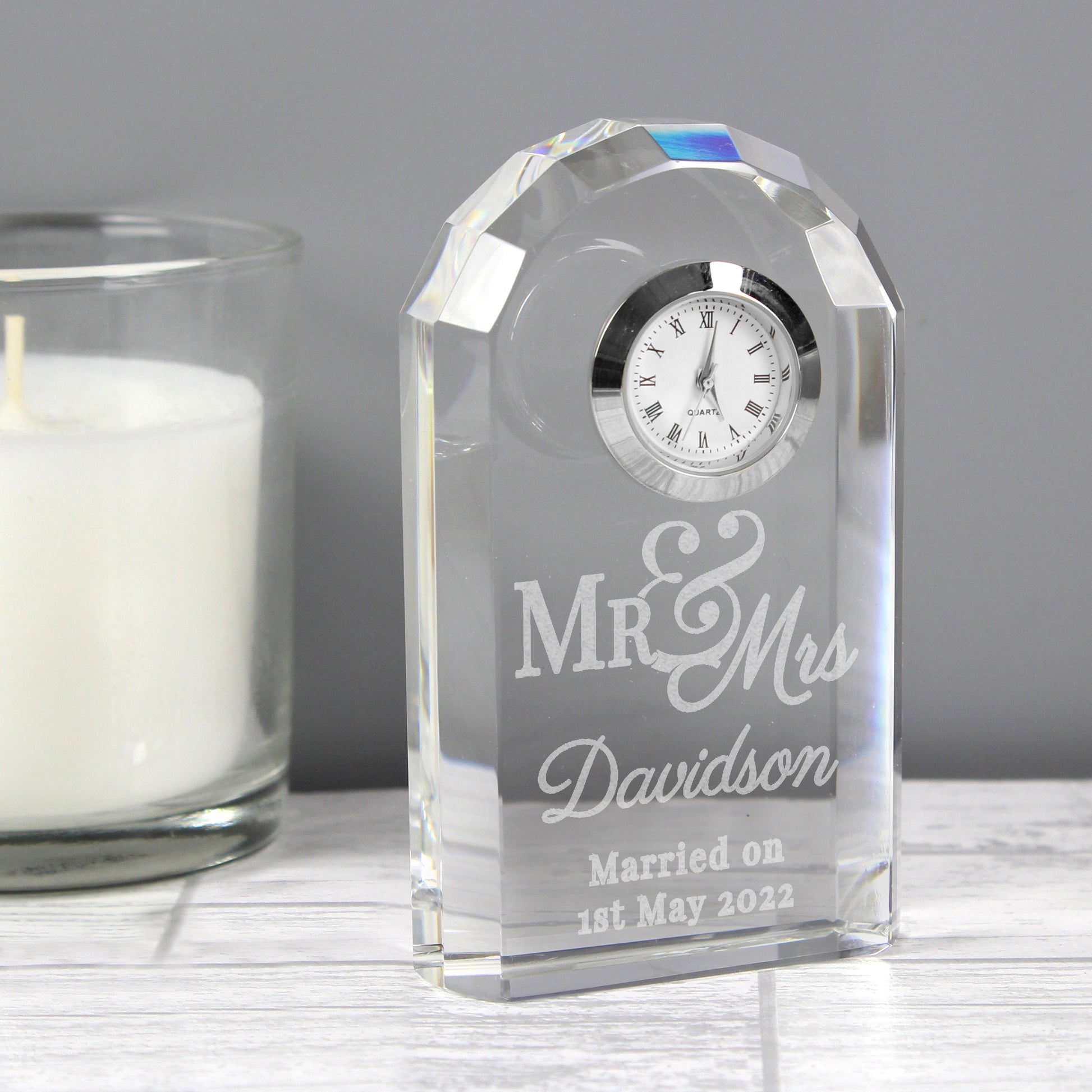 Personalised Wedding Mr & Mrs Crystal Clock | Anniversary Gift Idea