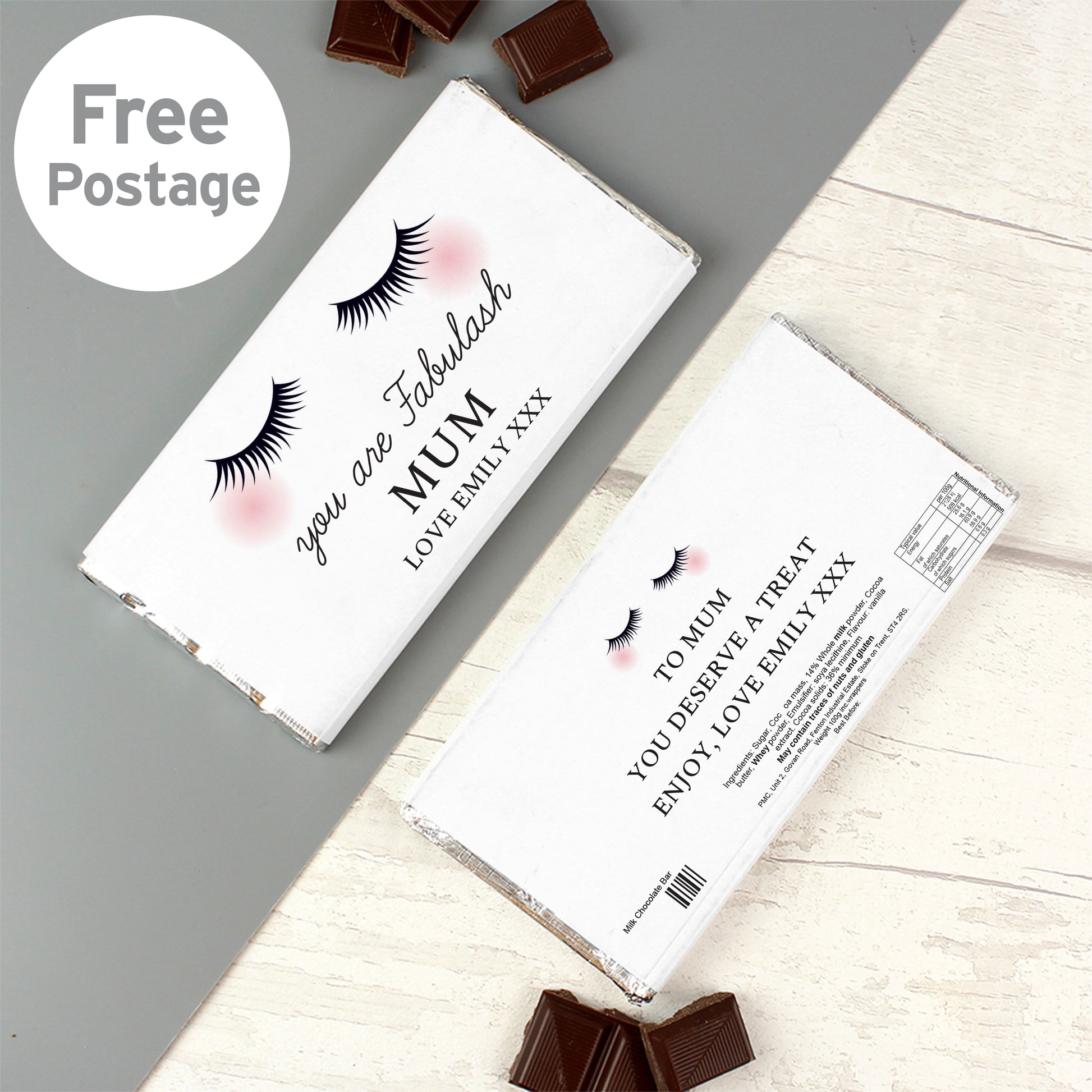 Personalised Eyelashes Milk Chocolate Bar