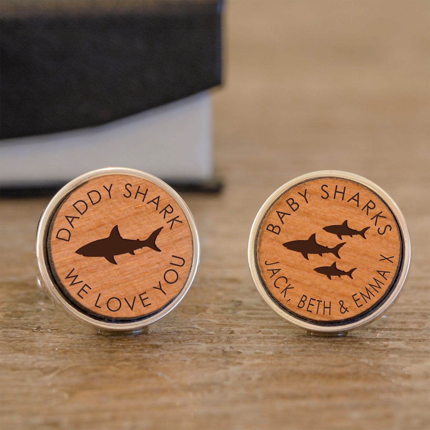 Personalised Daddy Shark Wooden Cufflinks