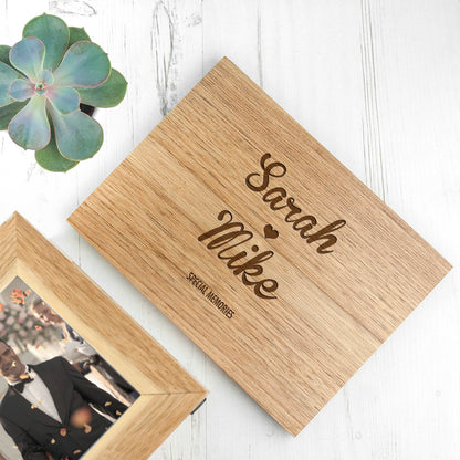 Personalised Name and Heart Oak Photo Cube Keepsake Box Wedding Gift