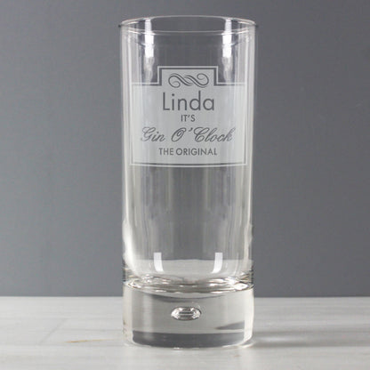 Personalised Gin O'Clock Hi Ball Bubble Glass