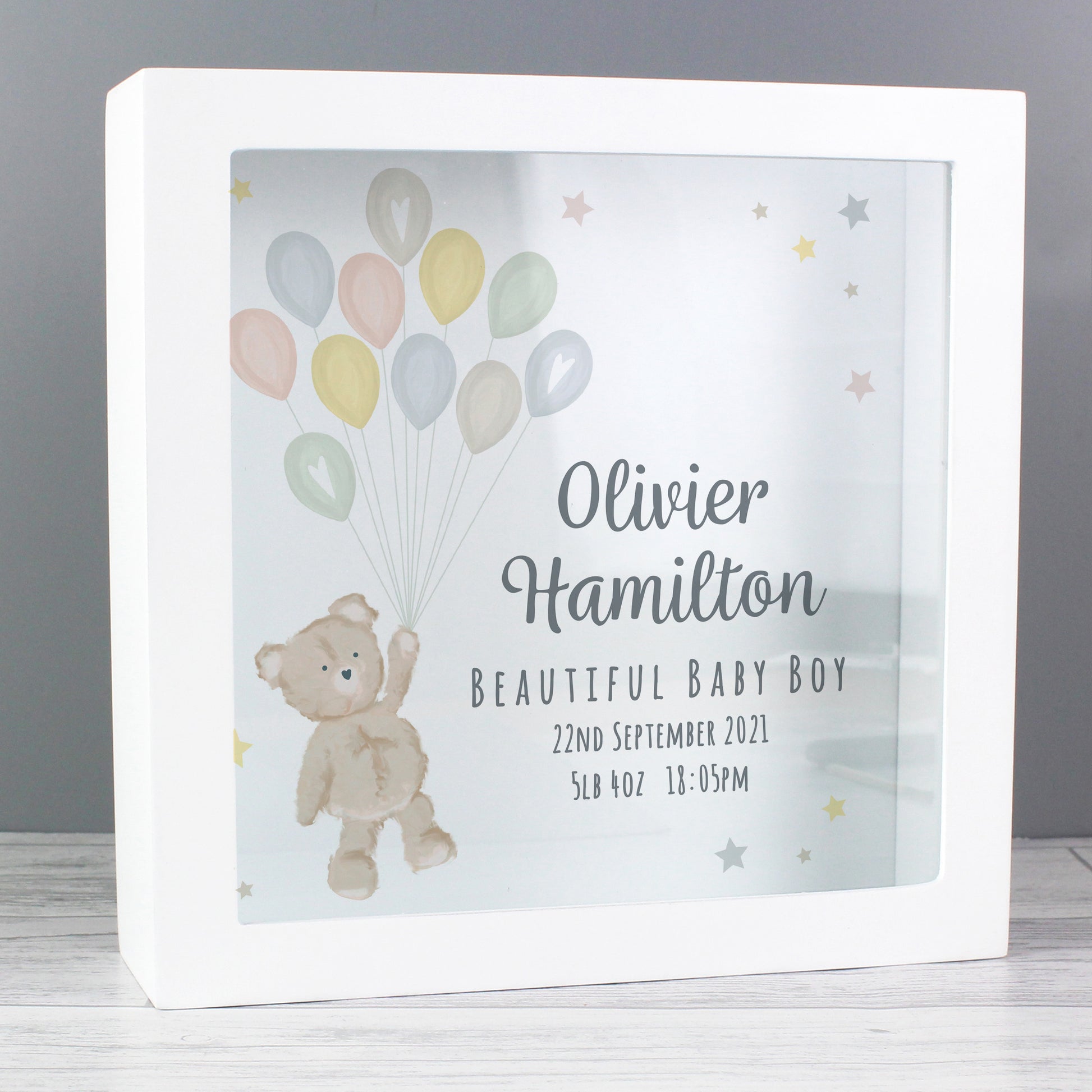 Personalised Teddy & Balloons Money Fund Box