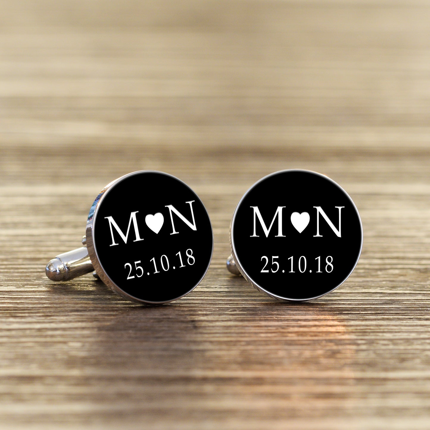 Personalised Initials and Date Cufflinks - Coloured