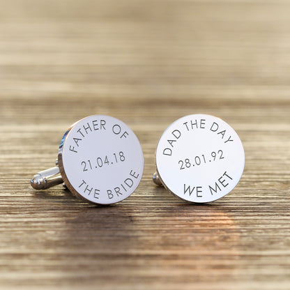 Set of two Personalised DAD THE DAY WE MET Cufflinks