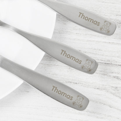 Personalised 3 Piece Teddy Cutlery Set