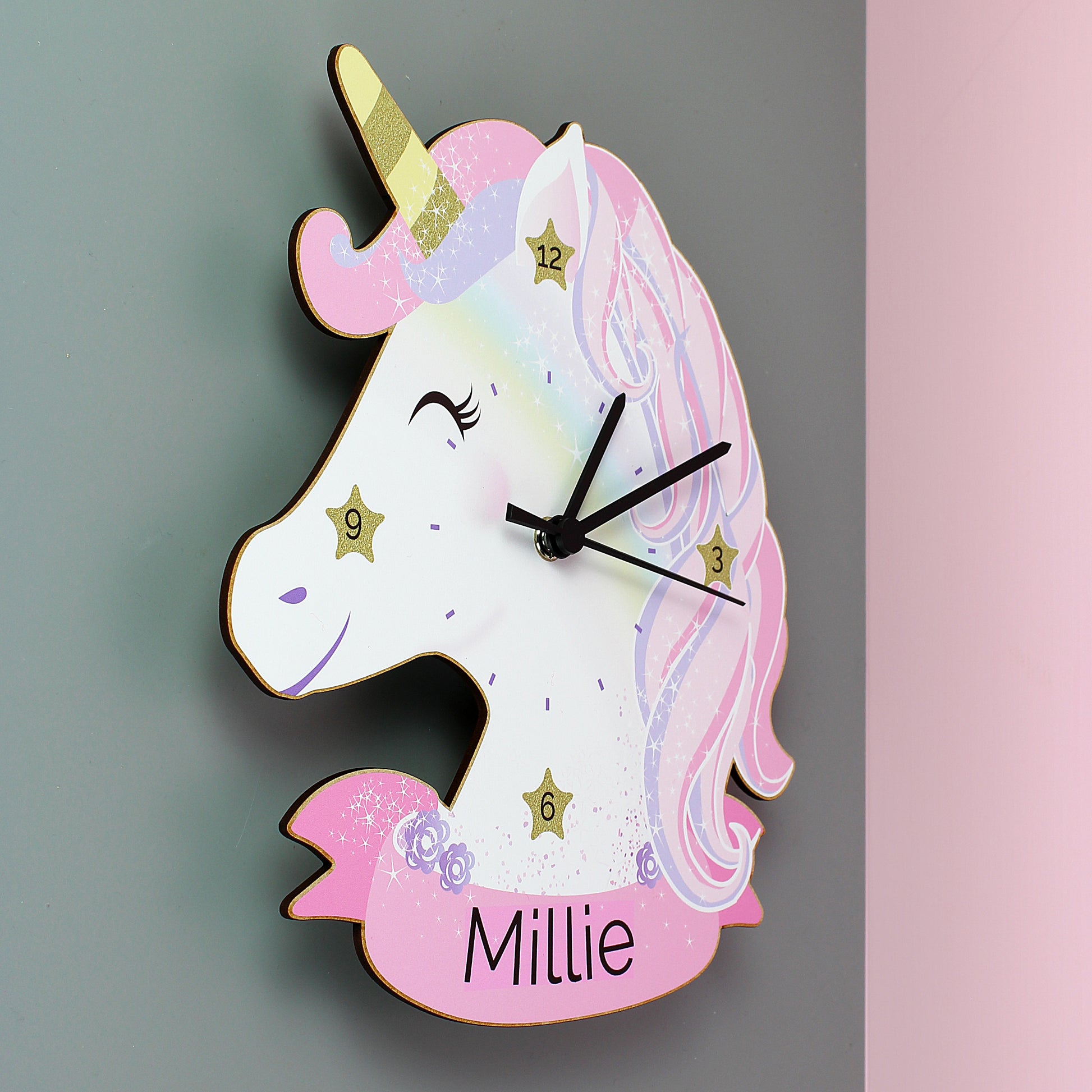 Personalised Unicorn Shape Wooden Clock