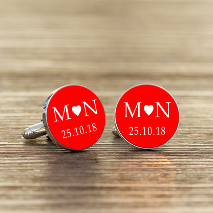 Personalised Initials and Date Cufflinks - Coloured