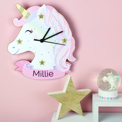 Personalised Unicorn Shape Wooden Clock