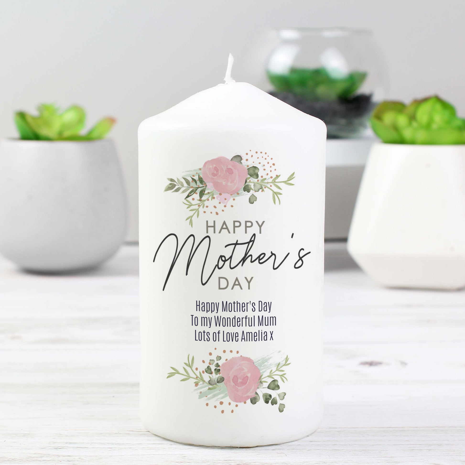 Personalised Abstract Rose Mother’s Day Pillar Candle