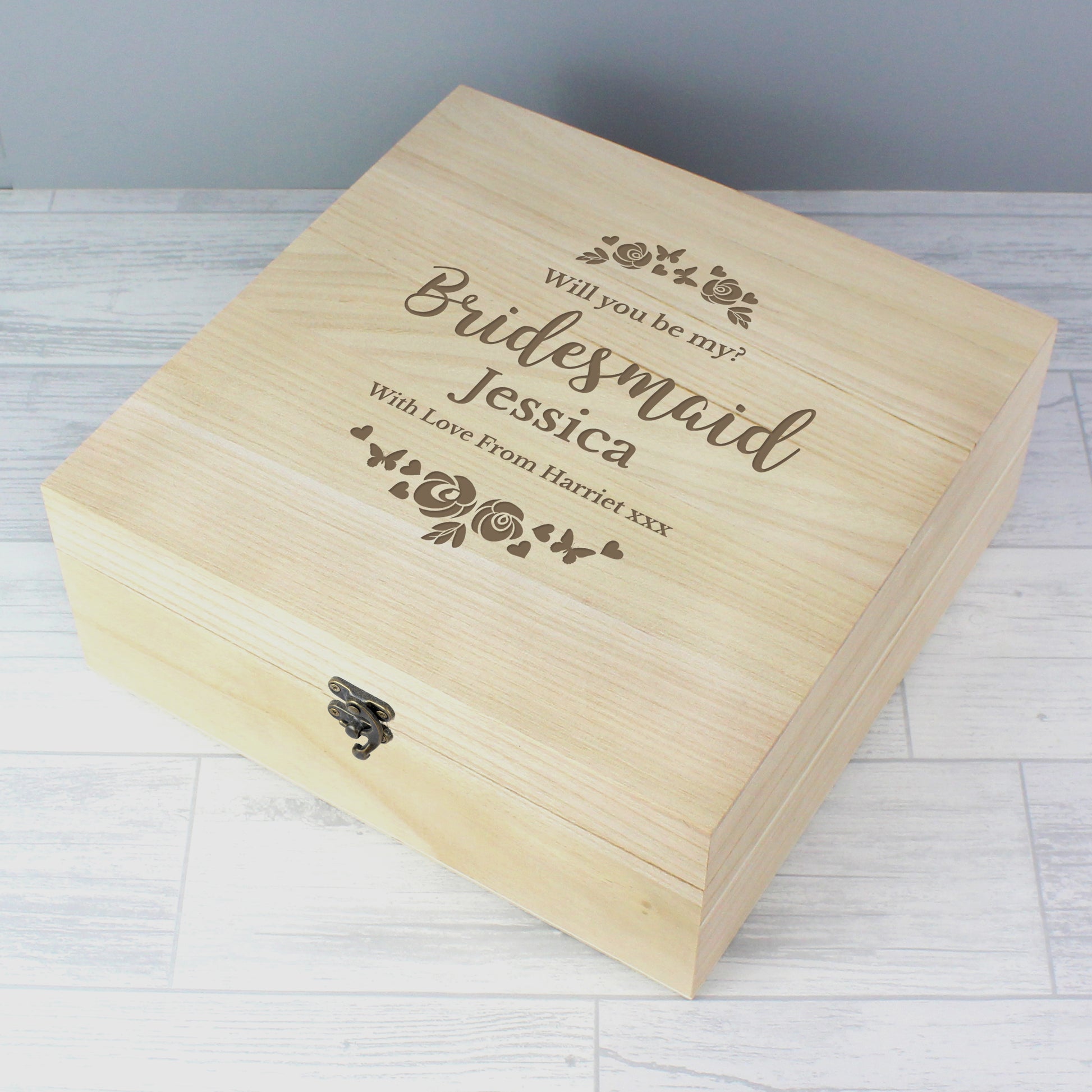 Personalised Bridesmaid Floral Watercolour Large Wooden Keepsake Box