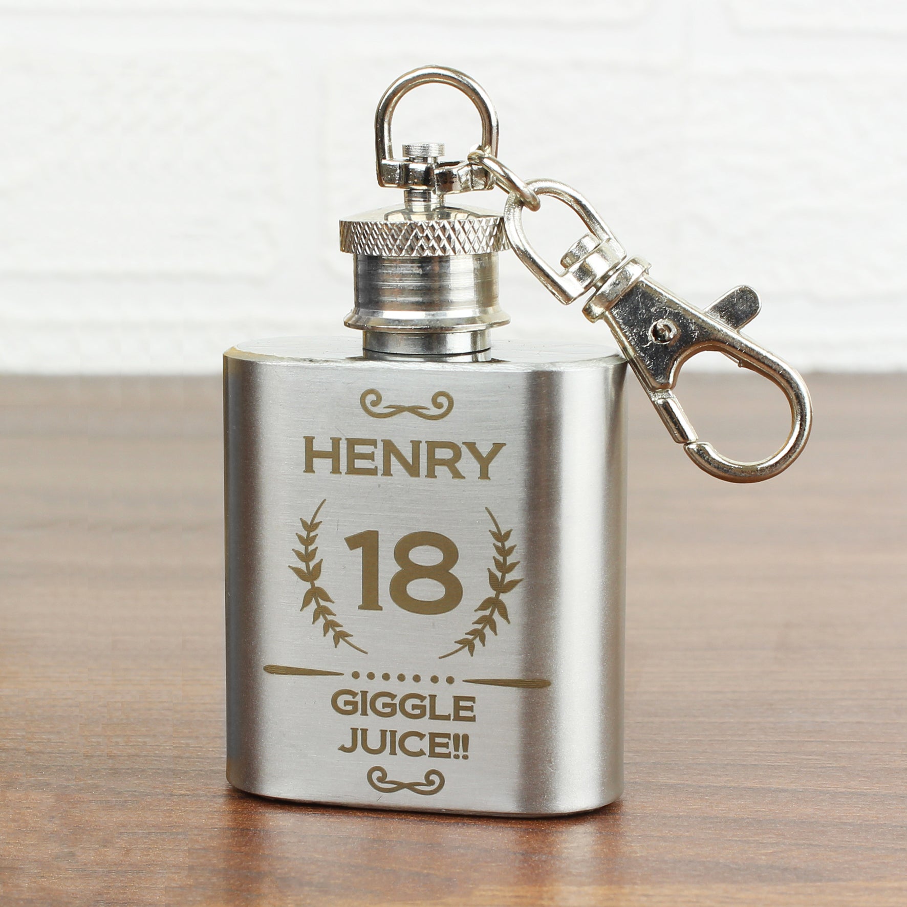 Personalised Age Crest 1oz Hip Flask Keyring