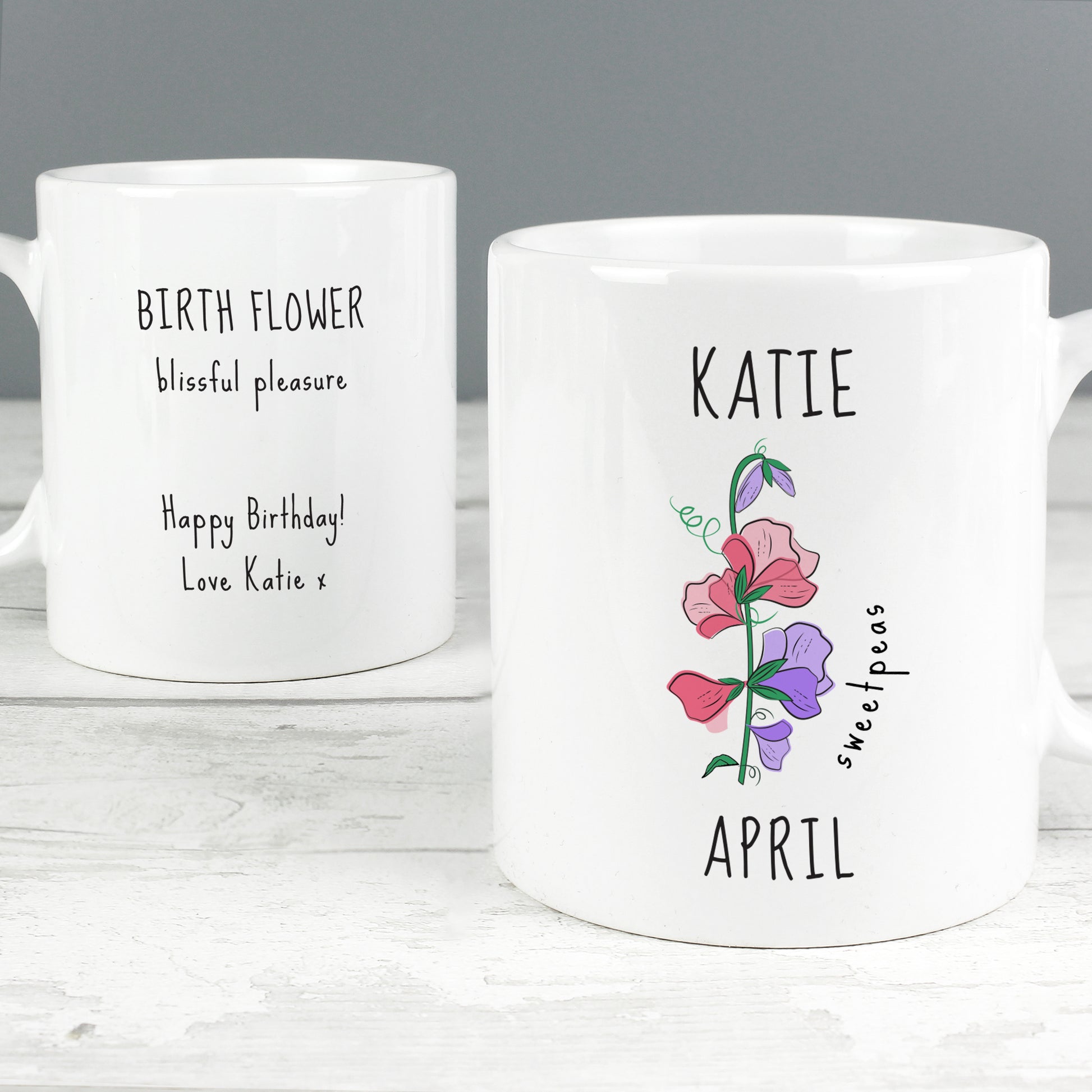 Personalised April Birth Flower - Sweet Peas Mug